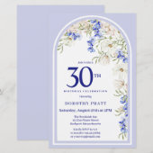 Budget Wit Blauw Bloemen 30e Verjaardag Uitnodigen (Voorkant / Achterkant)