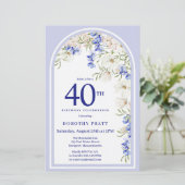 Budget Wit Blauw Bloemen 40e Verjaardag Uitnodigen (Staand voorkant)