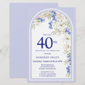 Budget Wit Blauw Bloemen 40e Verjaardag Uitnodigen (Voorkant / Achterkant)