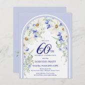 Budget Wit Blauw Bloemen 60e Verjaardag Uitnodigen (Voorkant / Achterkant)