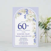Budget Wit Blauw Bloemen 60e Verjaardag Uitnodigen (Staand voorkant)