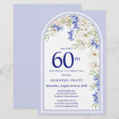 Budget Wit Blauw Bloemen 60e Verjaardag Uitnodigen (Voorkant / Achterkant)