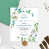 Budget Wit & Blauw Bloemen Baby shower Invitation