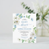 Budget Wit & Blauw Bloemen Baby shower Invitation (Staand voorkant)
