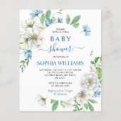 Budget Wit & Blauw Bloemen Baby shower Invitation (Voorkant)