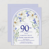 Budget Wit Blauw Bloemenboog 90ste Verjaardag Uitn (Voorkant / Achterkant)