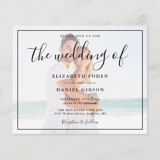 Budget wit-en-zwart foto-huwelijksuitnodiging (Voorkant)