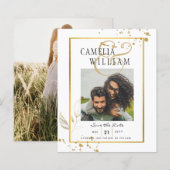 BUDGET Wit Goud FOTO Huwelijksuitnodiging (Voorkant / Achterkant)