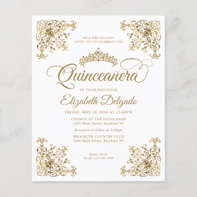 Budget  Wit Goud Tiara Lijst Quinceanera (Voorkant)