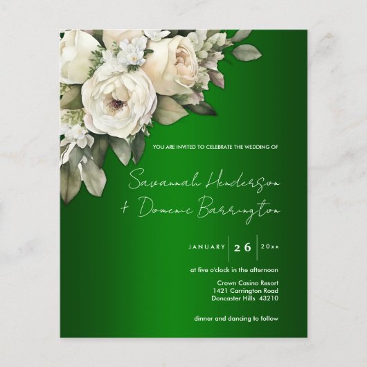 Budget Wit Rose Boeket Smaragd Groen Bruiloft Flyer (Voorkant)