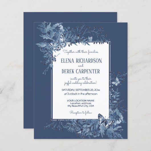 Budget Wit Stoffig Blauw Wildbloem Bloemen Bruilof (Voorkant / Achterkant)