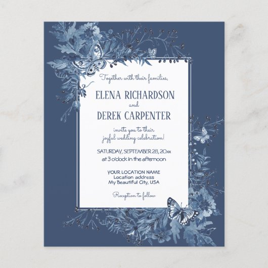 Budget Wit Stoffig Blauw Wildbloem Bloemen Bruilof (Voorkant)