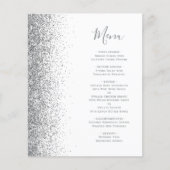Budget Wit Zilver Glitter Edge Wedding Menu (Voorkant)
