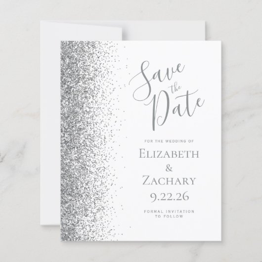 Budget Wit Zilver Save the Date Kaart (Voorkant)