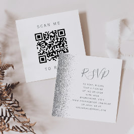Budget Wit Zilveren Glitter Huwelijk QR Code RSVP Informatiekaartje