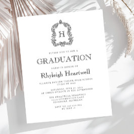 Budget Wit Zwart Monogram Crest Graduation Party