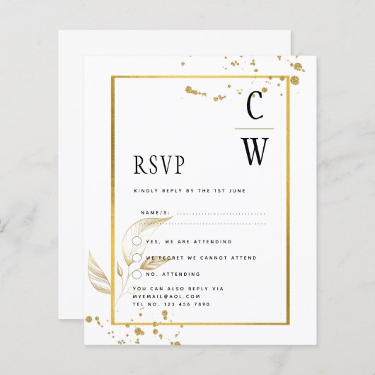 BUDGET Witgouden FOTO Huwelijksuitnodiging (Voorkant / Achterkant)