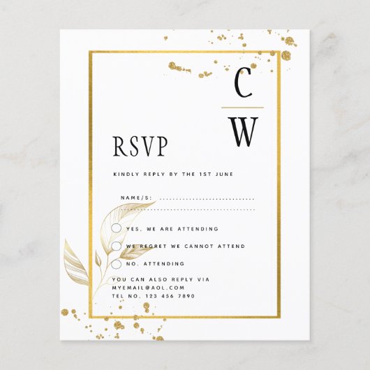 BUDGET Witgouden FOTO Huwelijksuitnodiging (Voorkant)