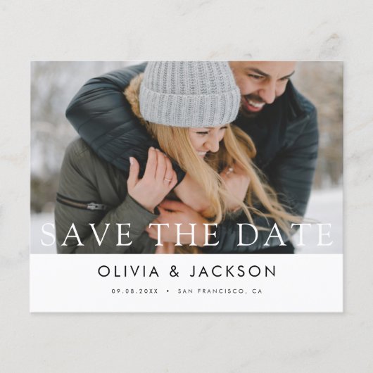 Budget witte beletterde save the date foto flyer (Voorkant)