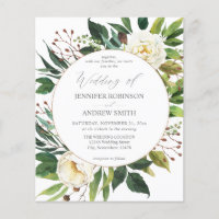 Budget Witte Bloemen & Groene 2 Trouwflyer