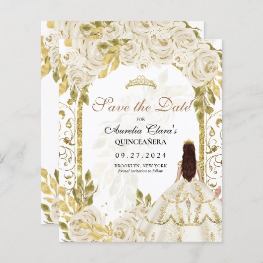 BUDGET Witte Bloemige Prinses Gouden Boog Quincean (Voorkant / Achterkant)
