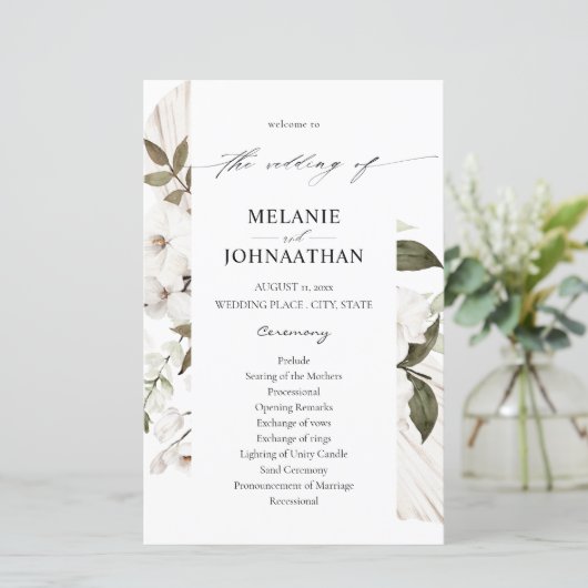 Budget Witte Boho Bloem Bruiloftsprogramma MED (Staand voorkant)