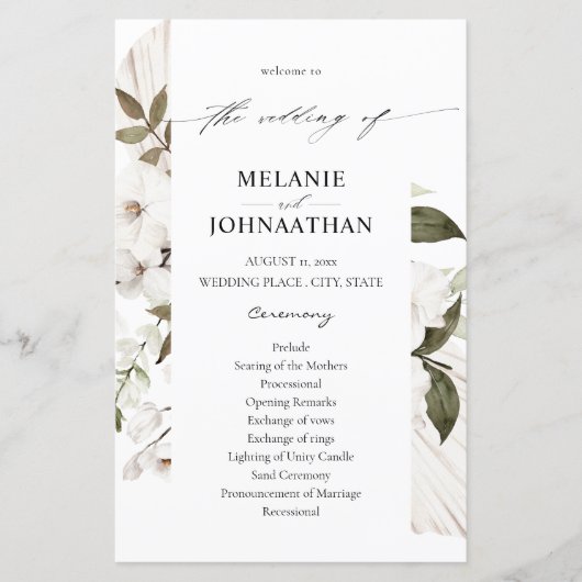 Budget Witte Boho Bloem Bruiloftsprogramma MED (Voorkant)