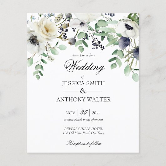 Budget witte floral greenery bruiloft nodig (Voorkant)