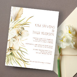 Budget witte florale moderne boho bruiloft uitnodi