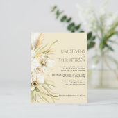 Budget witte florale moderne boho bruiloft uitnodi (Staand voorkant)