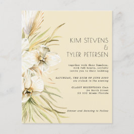 Budget witte florale moderne boho bruiloft uitnodi