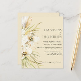 Budget witte florale moderne boho bruiloft uitnodi