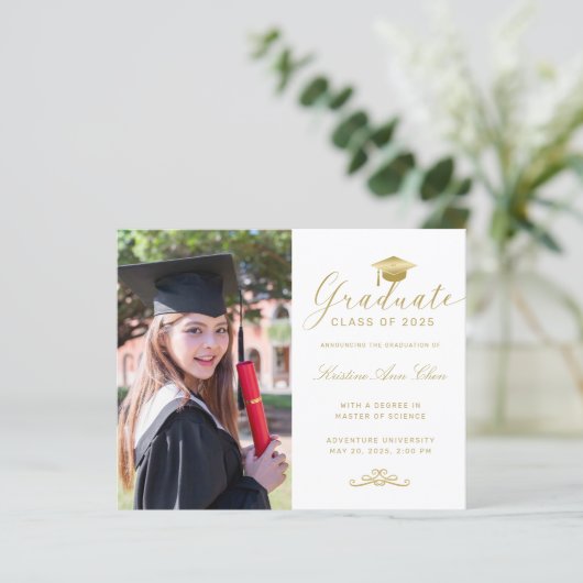 Budget Witte Gouden Formele Scriptfoto Afstudeerce (Staand voorkant)