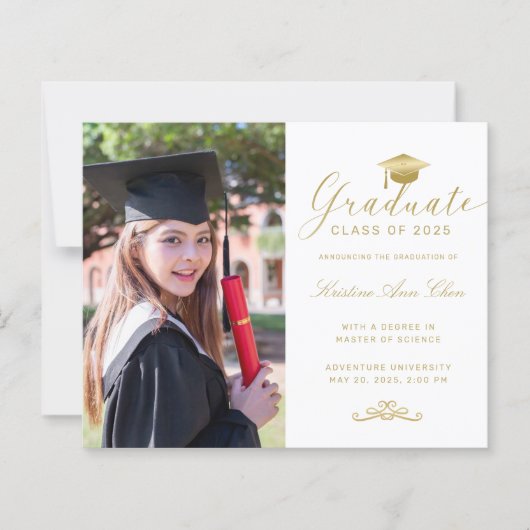 Budget Witte Gouden Formele Scriptfoto Afstudeerce (Voorkant)