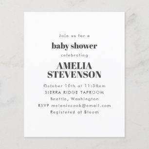 Budget witte minimalistische babyshower uitnodigin