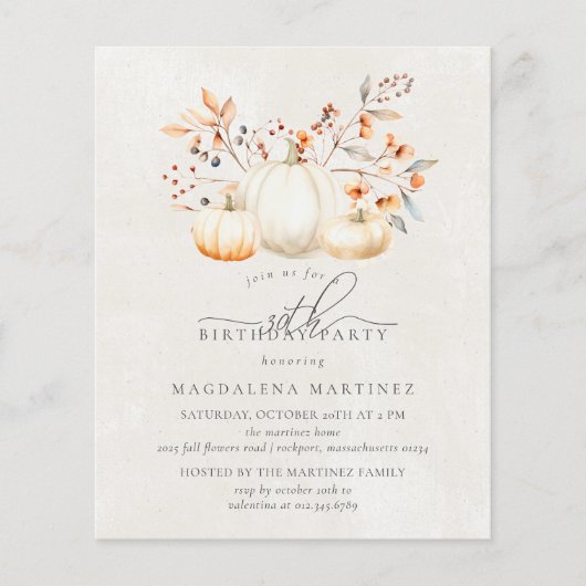 BUDGET Witte pompoen 30e verjaardag uitnodiging (Voorkant)