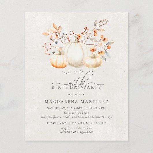 BUDGET Witte pompoen 40e verjaardag uitnodiging (Voorkant)