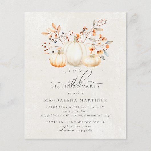 BUDGET Witte Pompoen 50e verjaardag uitnodiging (Voorkant)