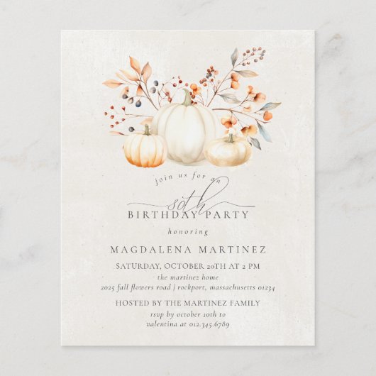 BUDGET Witte Pompoen 80e verjaardag uitnodiging (Voorkant)