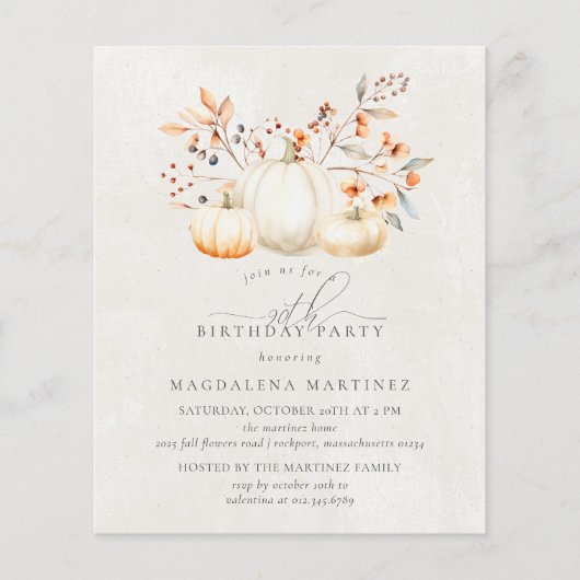 BUDGET Witte Pompoen 90e verjaardag uitnodiging (Voorkant)