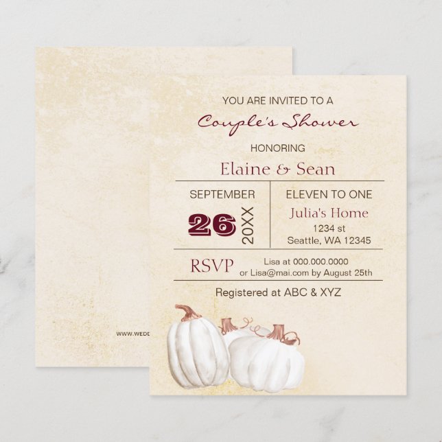 Budget witte pompoen Herfst Bridal Shower Uitnodig (Voorkant / Achterkant)