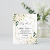Budget Witte Roos & Groene Baby Shower Uitnodiging (Staand voorkant)