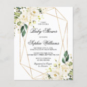 Budget Witte Roos & Groene Baby Shower Uitnodiging (Voorkant)