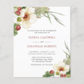 Budget Witte Roos Wilde Aardbei Trouw Uitnodiging (Voorkant)