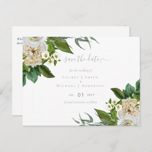 BUDGET Witte Rozen Boeket Bloemen Bruiloft Briefkaart (Voorkant / Achterkant)