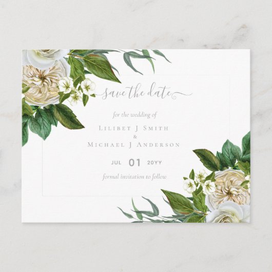 BUDGET Witte Rozen Boeket Bloemen Bruiloft Briefkaart (Voorkant)