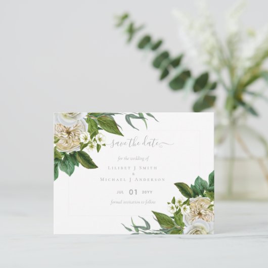 BUDGET Witte Rozen Boeket Bloemen Bruiloft Briefkaart (Staand voorkant)