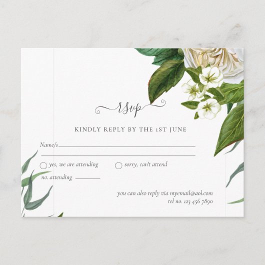 BUDGET Witte Rozen Boeket Bloemige Bruiloft Briefkaart (Voorkant)