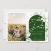 Budget Witte Rozen Groene Trouw Save the Date Kaart (Voorkant)