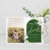 Budget Witte Rozen Groene Trouw Save the Date Kaart (Staand voorkant)